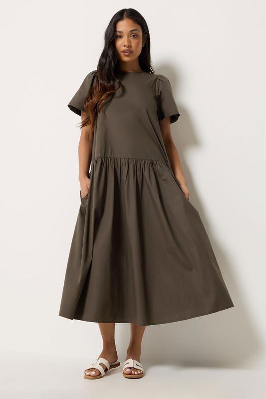 PixieGirl Petite Chocolate Brown Cotton Poplin Maxi Dress
