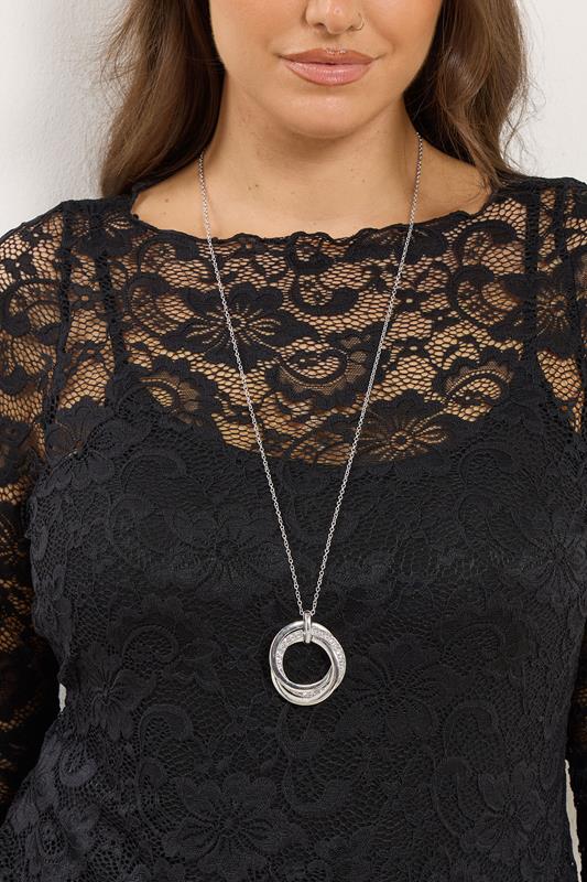 Silver Tone Long Diamante Circle Necklace