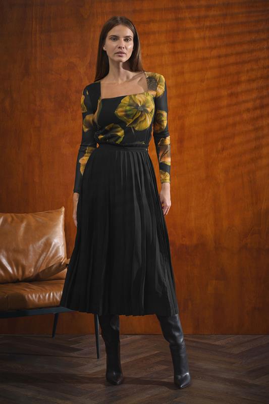   STAR Yellow Floral Square Neck Mesh Top