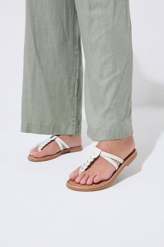 White Faux Leather Plaited Sandals In Wide E Fit