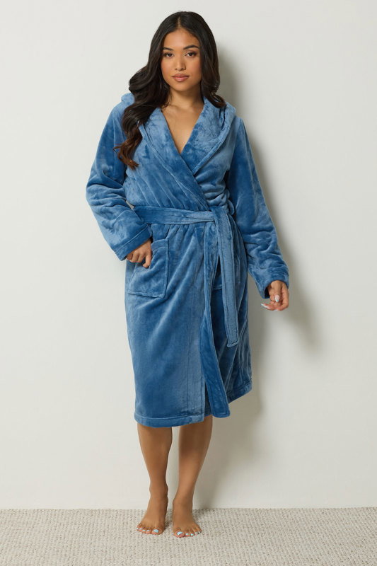 dressing gowns for petite ladies PixieGirl Womens Blue Super Luxe Hooded Gown gown for petite ladies