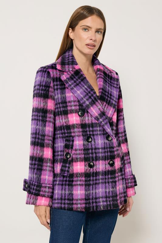 STAR Purple Checked Button Through Coat | StarByJM 2