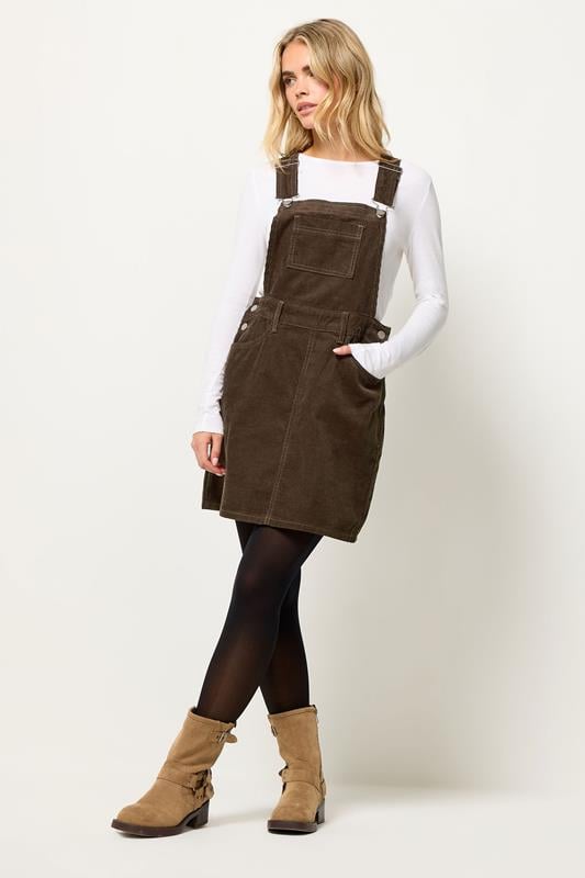 PixieGirl Petite Women's Chocolate Brown Cord Pinafore Dress | PixieGirl 2
