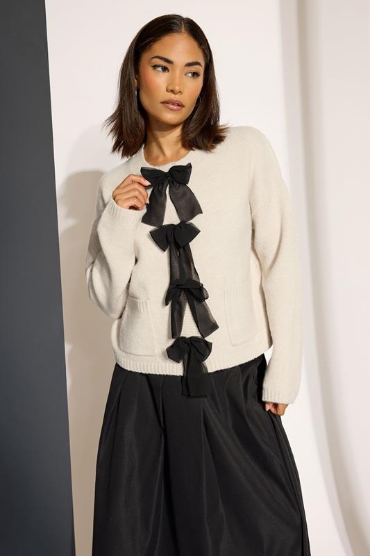 PixieGirl Petite Women's Cream Knitted Bow Front Cardigan | PixieGirl 1
