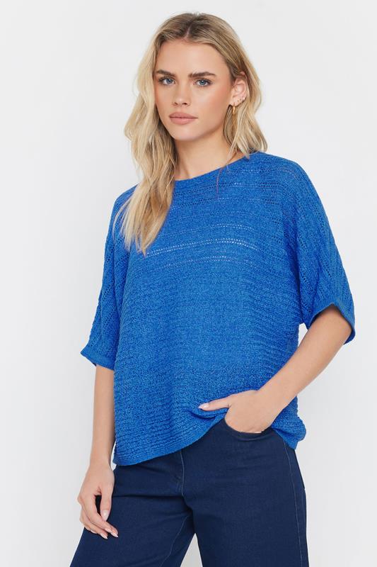 M&Co Petite Cobalt Blue Slash Neck Short Sleeve Jumper