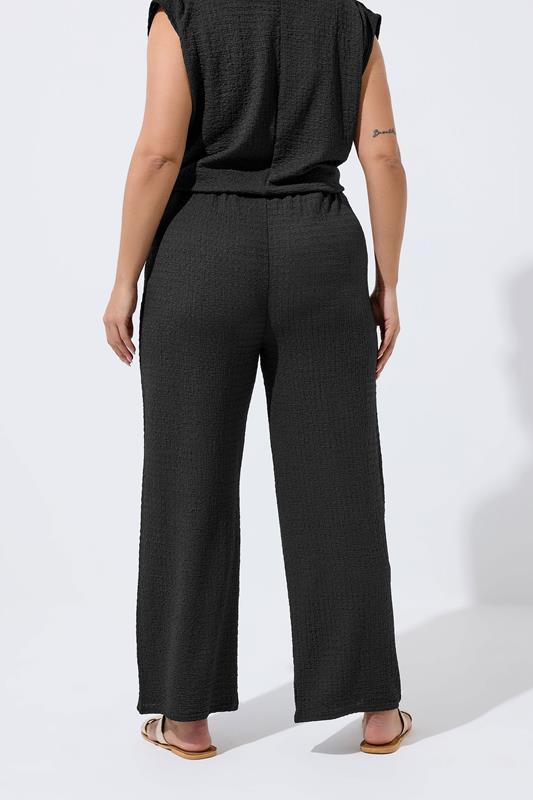 LIMITED COLLECTION Plus Size Black Textured Wide Leg Trousers | Yours Clothing 4