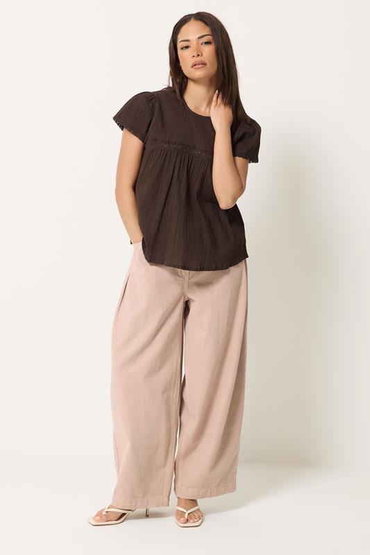 PixieGirl Petite Women's Chocolate Brown Crochet Crinkle Top | PixieGirl 1