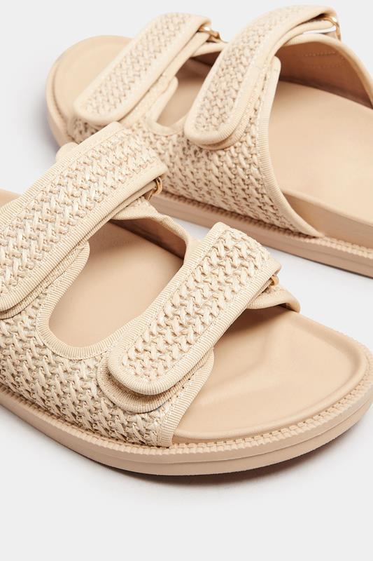 Natural Brown Woven Velcro Strap Sandals In Extra Wide EEE Fit | Yours Clothing 5