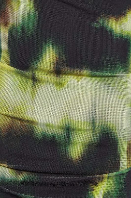 PixieGirl Petite Womens Green Blur Print Mesh Ruched Midi Skirt | PixieGirl 5