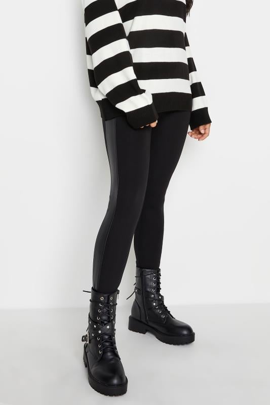 PixieGirl Petite Black Faux Leather Stripe Leggings | PixieGirl  1