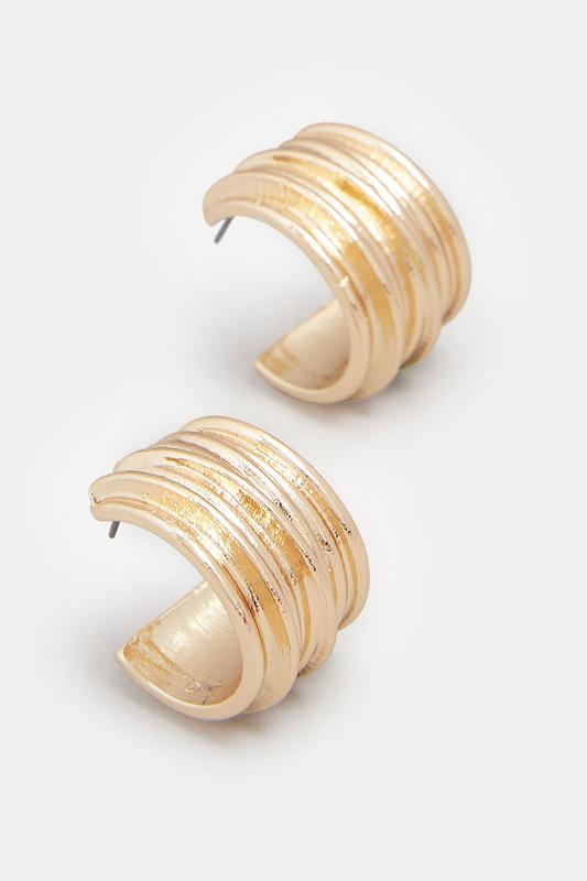 Gold Tone Textured Curve Stud Earrings | Yours Clothing 3