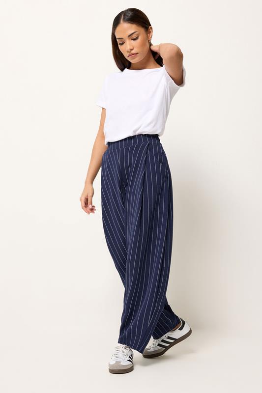  PixieGirl Petite Navy Blue Stripe Barrel Leg Trousers
