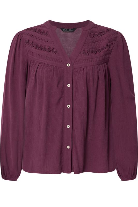 M&Co Petite Berry Purple Crochet Long Sleeve Blouse | M&Co 5