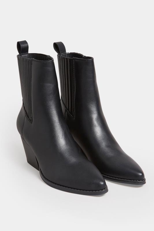 PixieGirl Black Faux Leather Ankle Cowboy Boots In Standard Fit | PixieGirl 2
