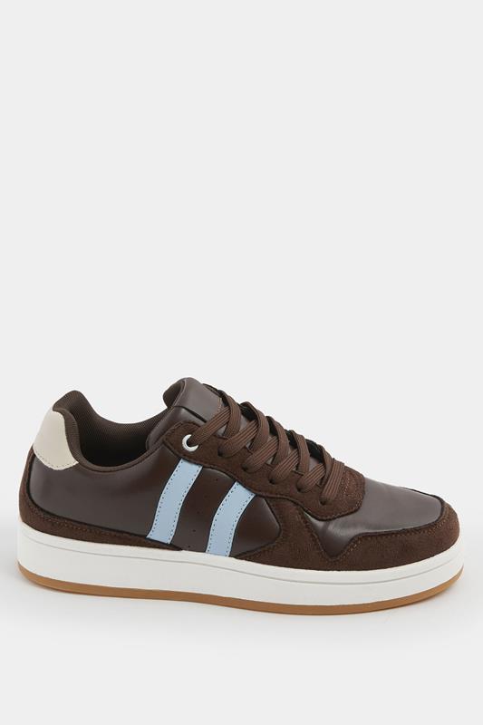 Chocolate Brown Padded Lace Up Trainers In Wide E Fit | YoursClothing 4