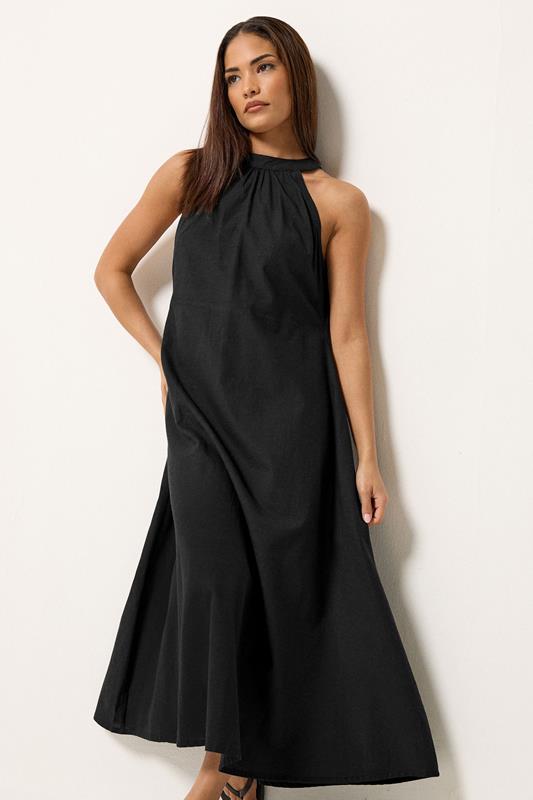  PixieGirl Petite Black Linen Halter Neck Maxi Dress