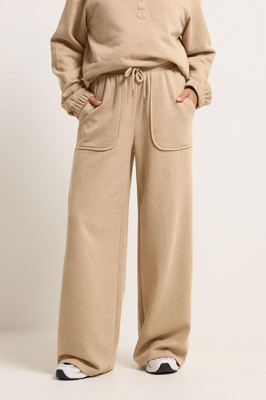 PixieGirl Petite Women's Natural Brown Pocket Patch Wide Leg Joggers | PixieGirl 2
