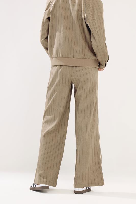 PixieGirl Petite Women's Natural Brown Stripe Pull On Wide Leg Trousers | PixieGirl 3