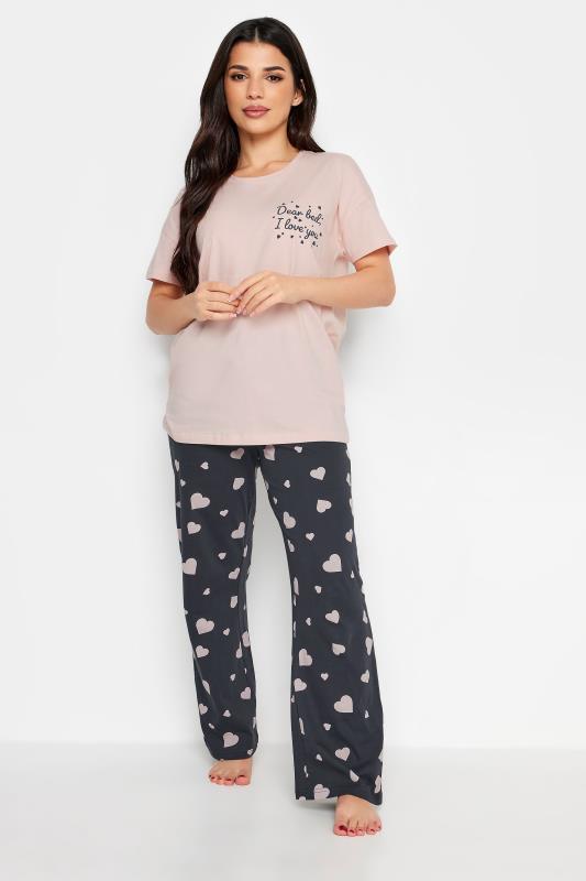 PixieGirl Petite Womens Light Pink Heart Print Wide Leg Pyjama Set | Long Tall Sally 3