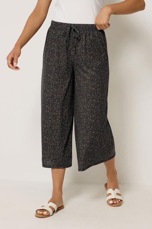  M&Co Petite Brown Animal Print Wide Leg Culottes