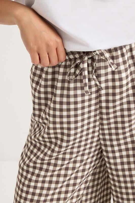 PixieGirl Petite Women's Brown Gingham Wide Leg Trousers | PixieGirl 4
