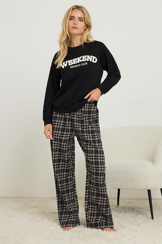 Petite  PixieGirl Petite Black Cotton Check Pyjama Bottoms