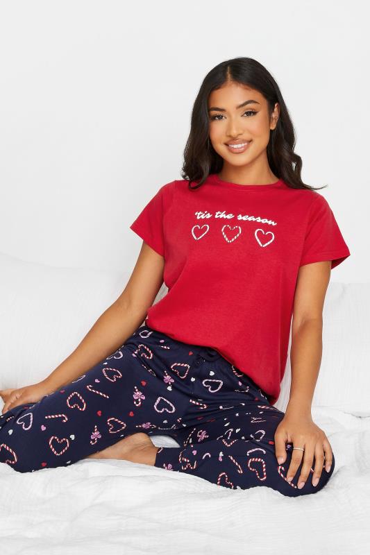 Petite  PixieGirl Red 'Tis The Season' Slogan Christmas Pyjama Set