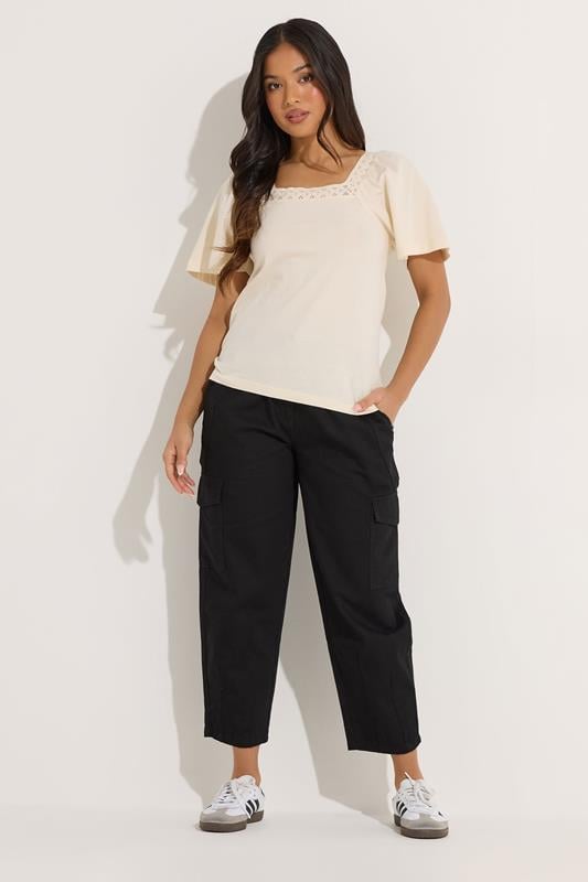 PixieGirl Petite Black Cotton Cargo Barrel Trousers