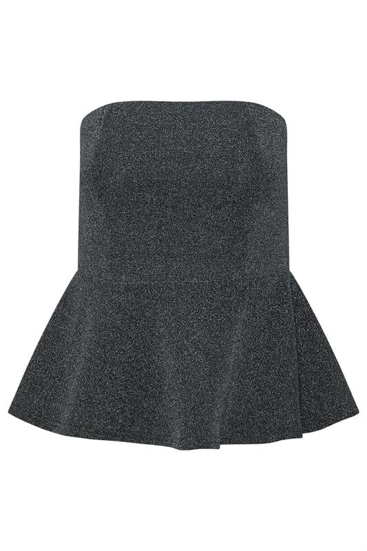 PixieGirl Petite Women's Black Sparkle Peplum Bandeau Top | PixieGirl 1