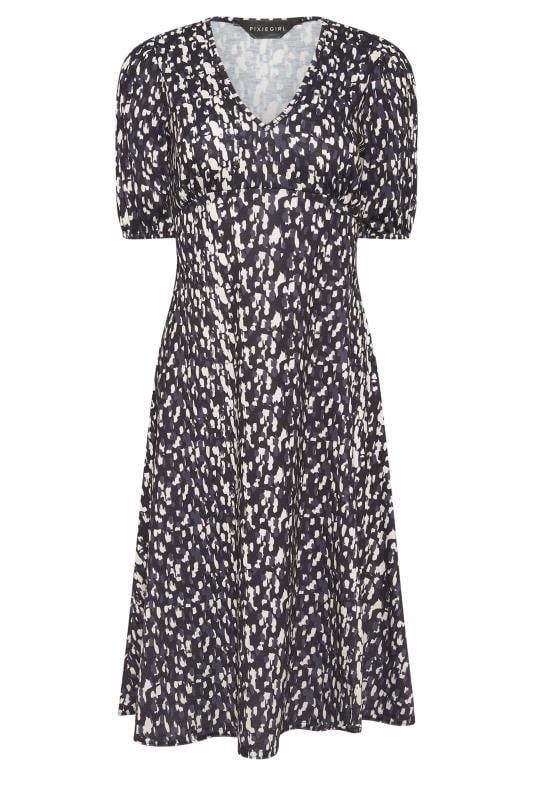PixieGirl Petite Womens Black Abstract Spot Print Midi Tea Dress | PixieGirl 5