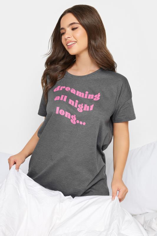 PixieGirl Petite Womens Charcoal Grey 'Dreaming All Night Long' Slogan Pyjama Set | PixieGirl 6