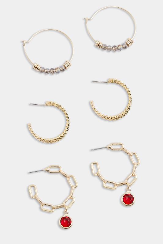 Gold Tone 3 PACK Mixed Hoop Earrings | Yours Clothing  3
