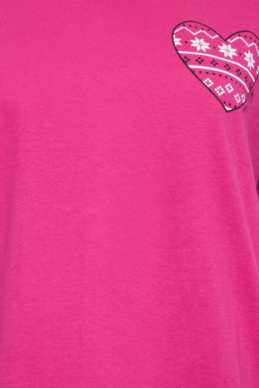 PixieGirl Petite Hot Pink & Black Fairisle Heart Print Pyjama Set | PixieGirl  8