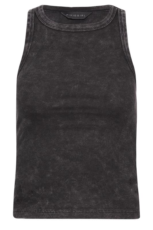 PixieGirl Petite Womens Black Acid Wash Racer Neck Vest Top | PixieGirl 6