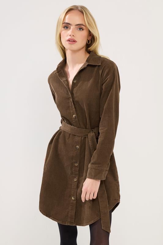 Petite  PixieGirl Petite Chocolate Brown Cord Belted Midi Dress