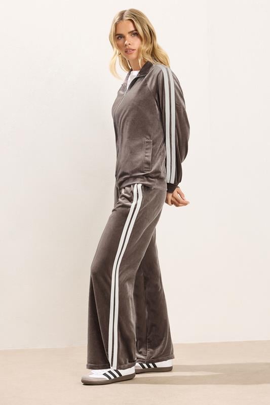  PixieGirl Petite Women's Brown Side Stripe Velvet Wide Leg Trousers | PixieGirl 2