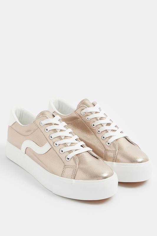 Gold Faux Leather Trainers In Extra Wide EEE Fit | Yours Clothing 1