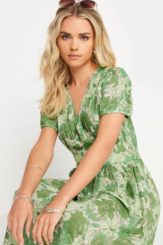 PixieGirl Green Retro Floral Print Midi Dress | PixieGirl 4