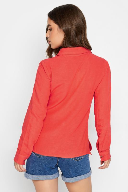 Petite Coral Orange Linen Blend Shirt  | PixieGirl 4