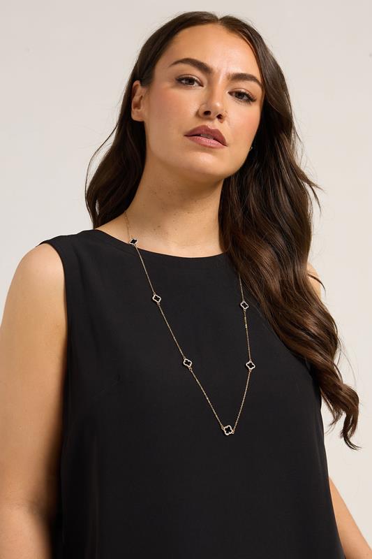 Plus Size  Yours Gold Tone Long Diamante Clover Necklace