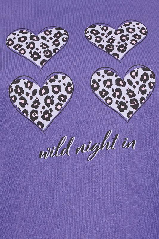 PixieGirl Purple 'Wild Night In' Slogan Leopard Heart Print Pyjama Set | PixieGirl  6