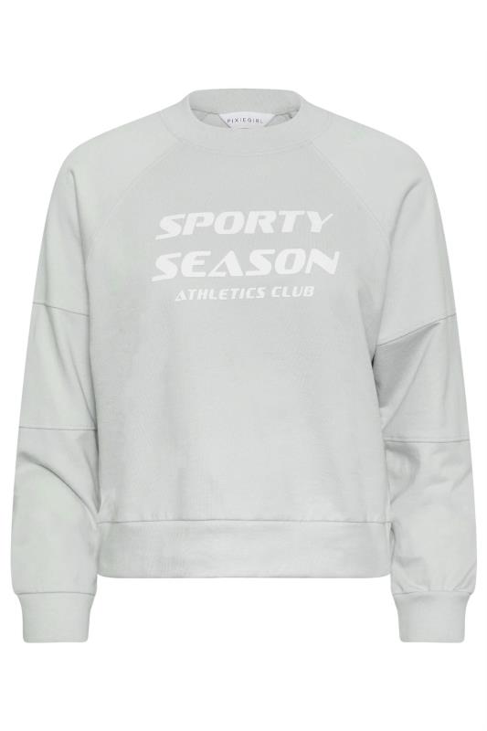 PixieGirl Petite Light Grey 'Sporty Season' Slogan Cropped Sweatshirt | PixieGirl 6