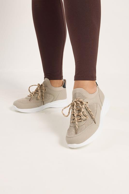  Yours Natural Brown Knitted Trainers In Extra Wide EEE Fit
