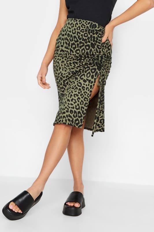 PixieGirl Sage Green Leopard Print Ruched Skirt | PixieGirl 1