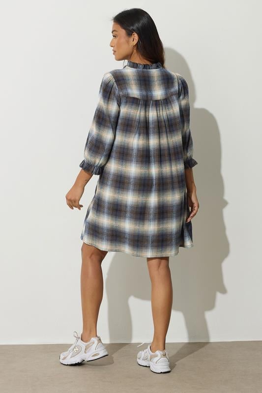 PixieGirl Petite Women's Blue Brushed Check Tie Smock Dress | PixieGirl 3
