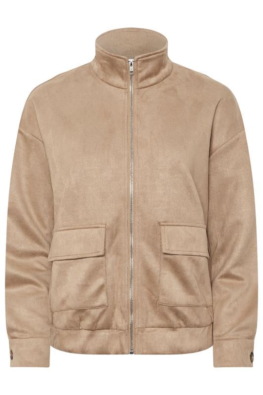 PixieGirl Petite Women's Natural Brown Faux Suede Bomber Jacket | PixieGirl 6