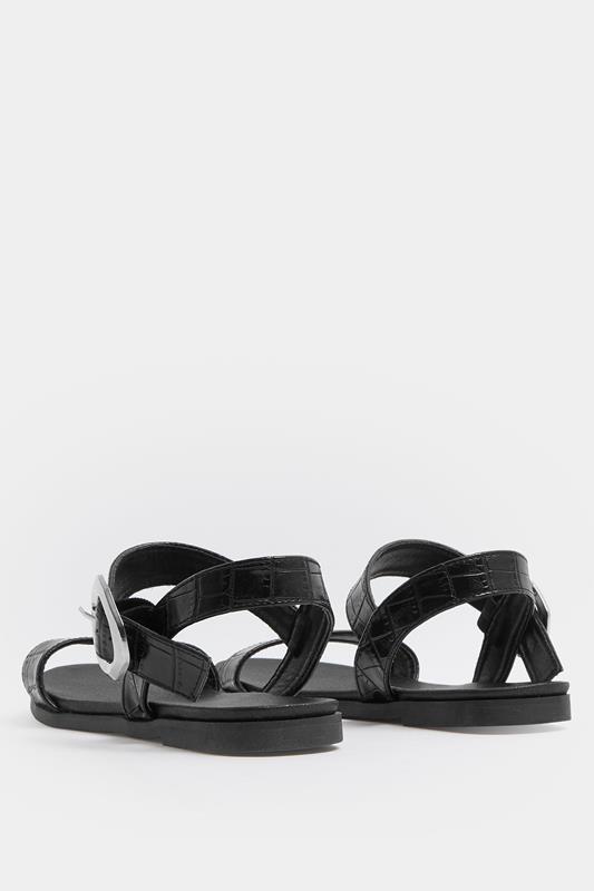 Black Croc Buckle Detail Sandals In Wide E Fit | Yours Clothing 4