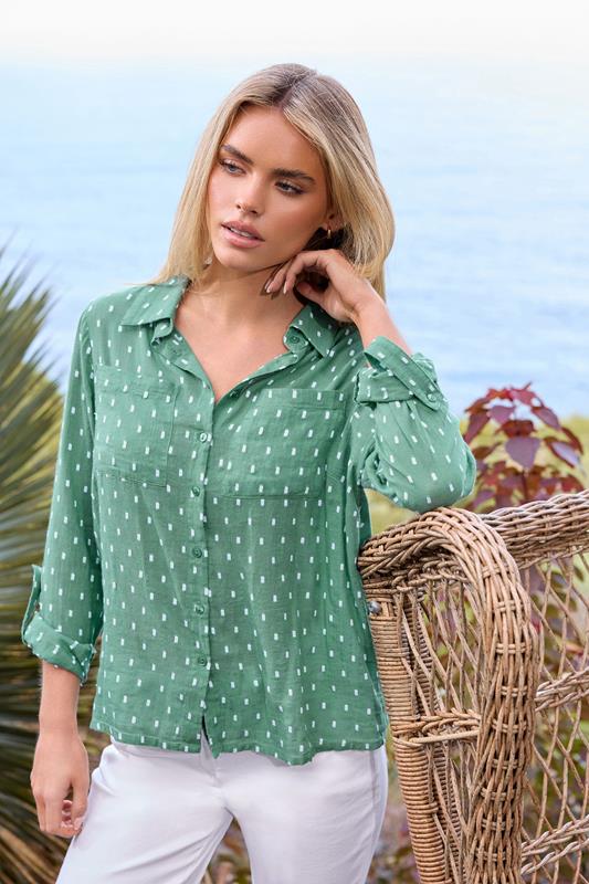 M&Co Petite Green Dobby Long Sleeve Shirt