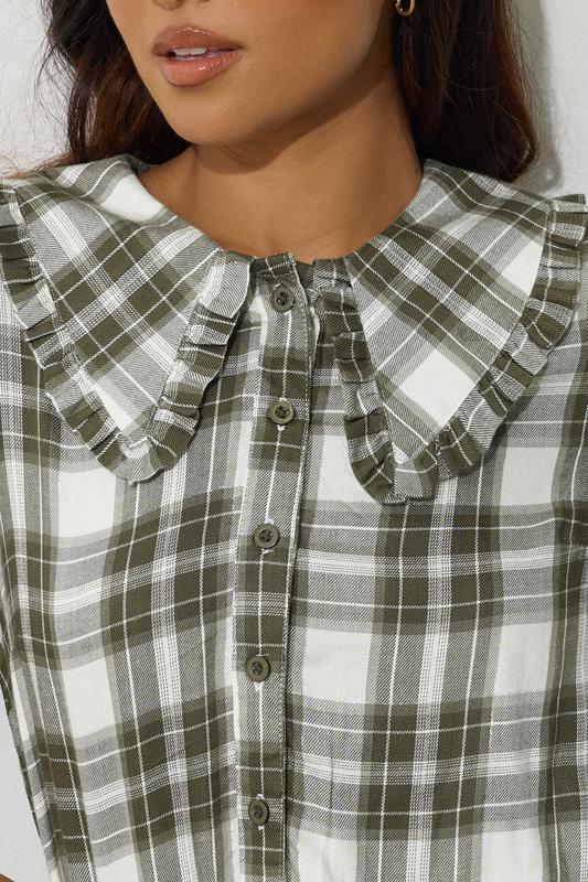 PixieGirl Petite Women's Green Check Collar Smock Top | PixieGirl 4
