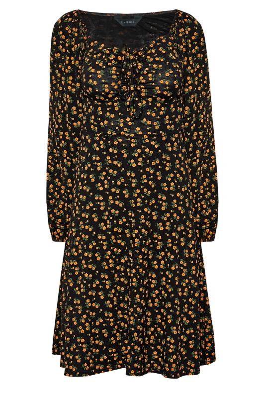 Petite Black & Yellow Ditsy Print Tea Dress | PixieGirl 6